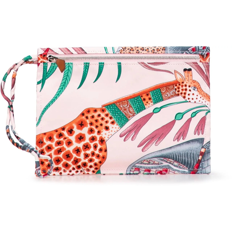 Hermès Necessaire Silk La Marche Du Zambeze Silky City Pouch rose