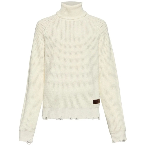 Dsquared2 Pullover Chunky Knit Distressed White Wool Sweater Neutrals