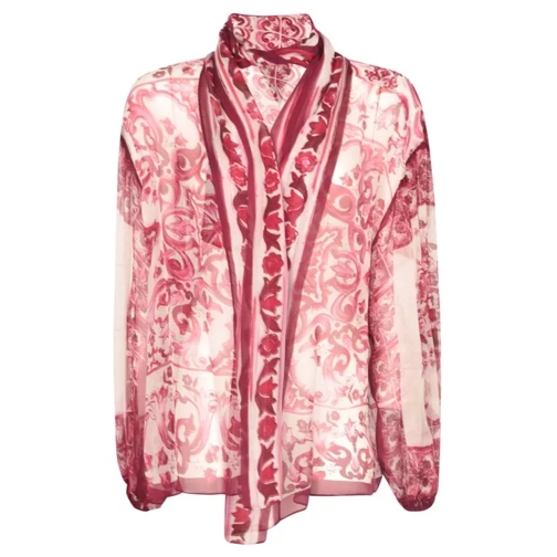 Dolce&Gabbana Pussy-Bow Collar Silk Blouse Pink Chemisiers