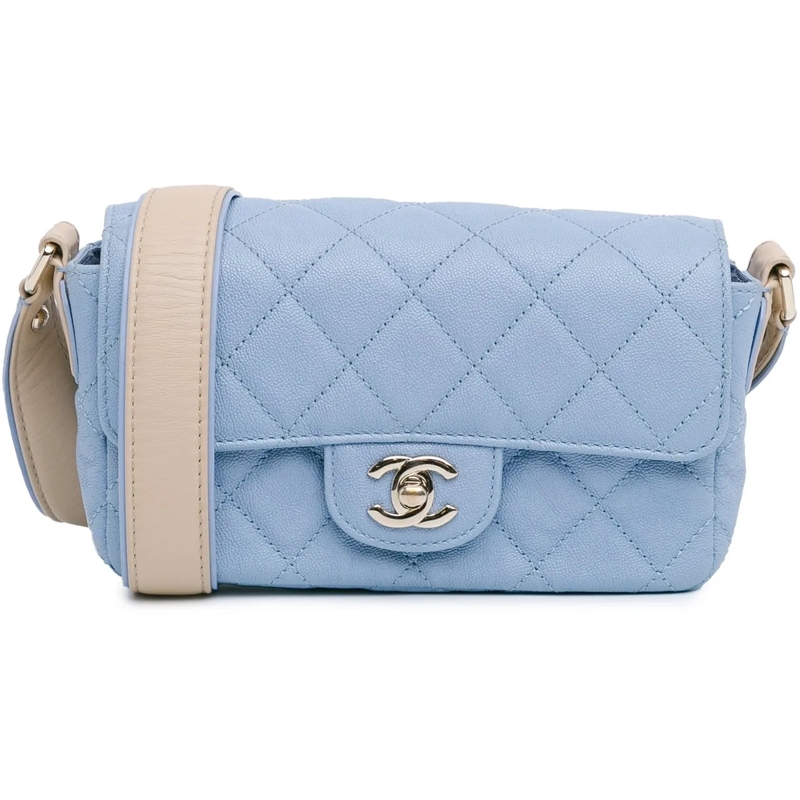 Chanel Schoudertas CC Quilted Caviar Single Flap blau