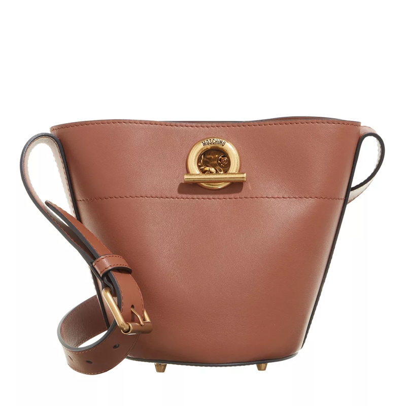 Moschino Bucket Bag Metal Toggle Shoulder Bag Brown