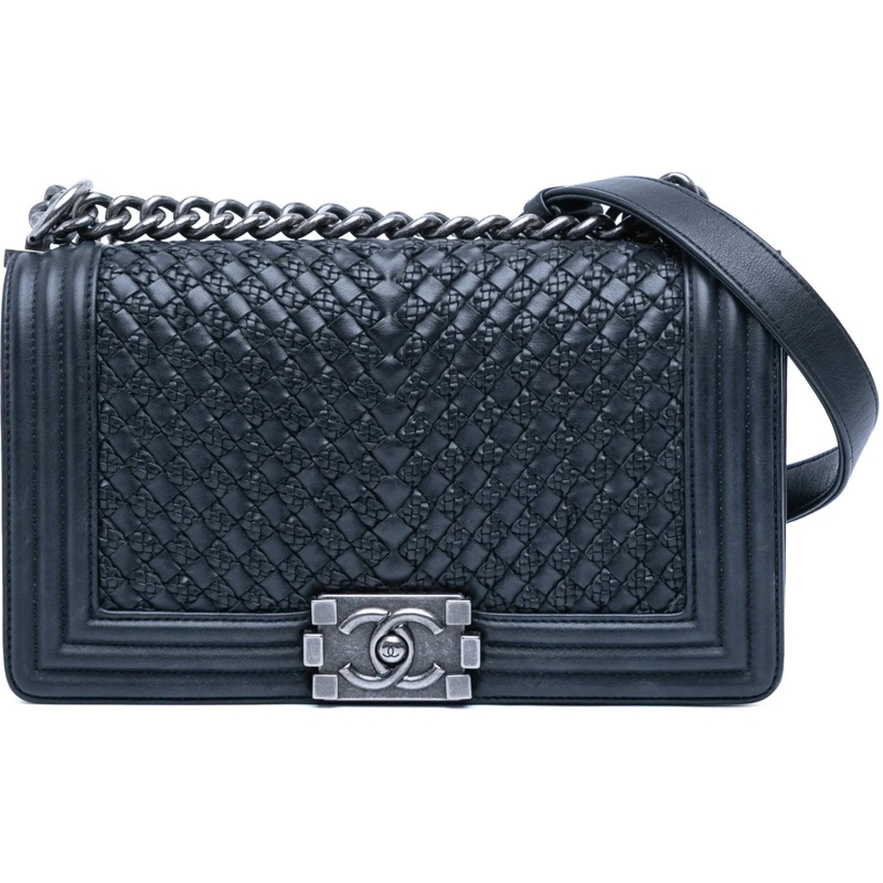 Chanel Schultertasche Old Medium Braided Calfskin Boy Flap blau