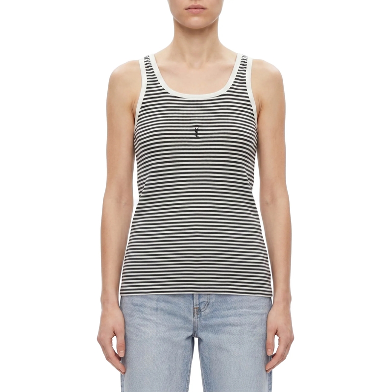 Saint Laurent Top Gestreiftes Top mit Logo schwarz(Image 2)