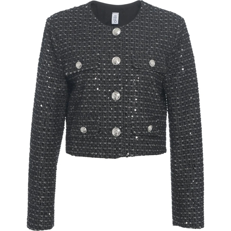 LIU JO Veste de transition Cropped jacket with sequin application schwarz