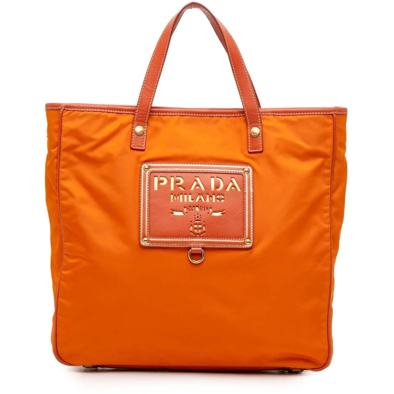 Prada Sac à bandoulière Saffiano Trimmed Tessuto Logo Oro Satchel orange