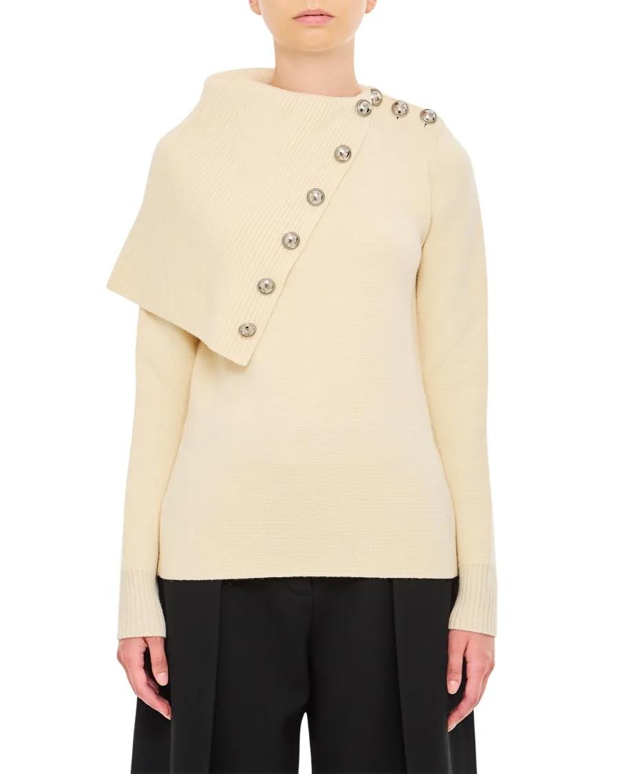 Paco Rabanne - Asymmetric Neck Wool Pullover - Größe M - weiß