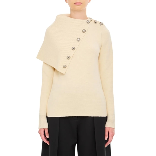 Paco Rabanne Pull Asymmetric Neck Wool Pullover White