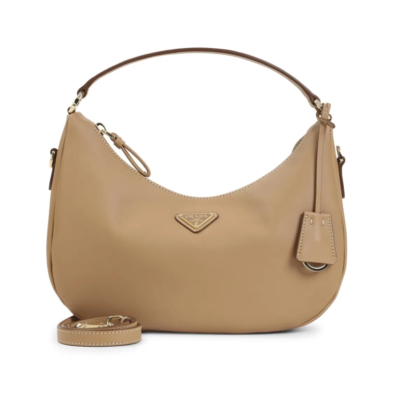 Prada Schultertasche Crescent-Shaped Calf Leather Handbag With Detachab Neutrals