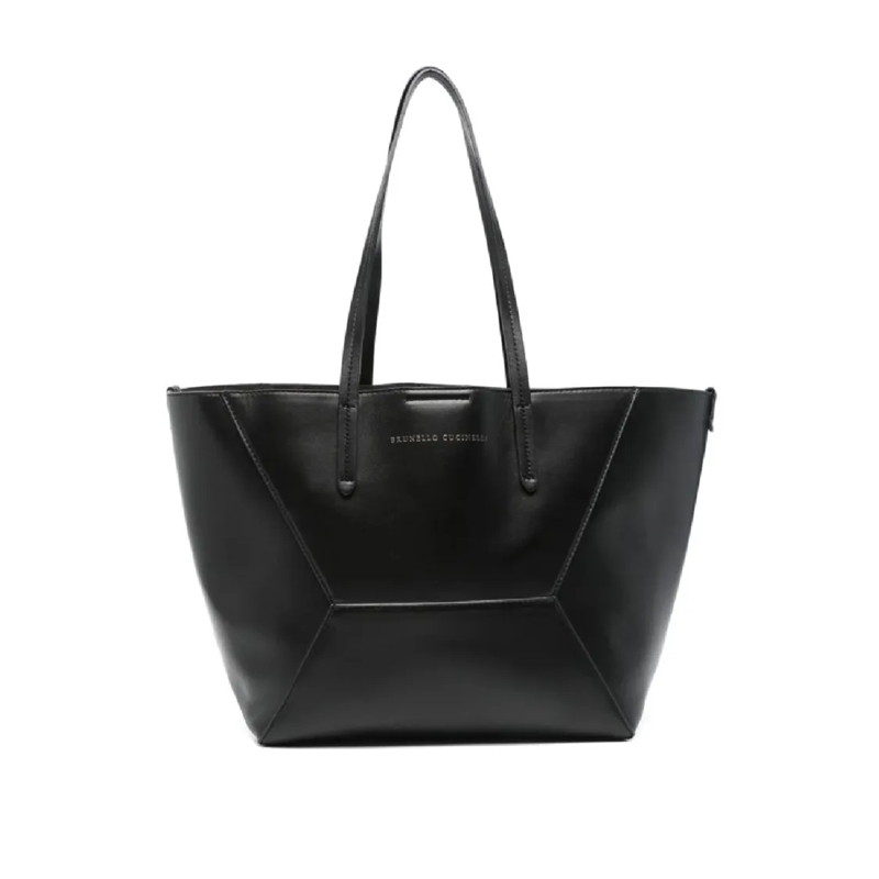 Brunello Cucinelli Tote Geometric Panel Structured Tote Bag With Detachabl Black