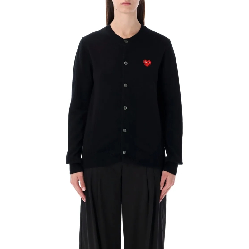 Comme des Garcons Pullover Play Wool Cardigan With Red Crystal Heart Black