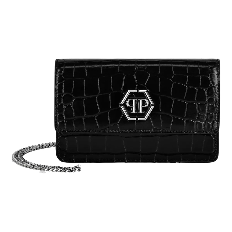 Philipp Plein Schultertasche Umhängetasche Hexagon Crocco Print schwarz