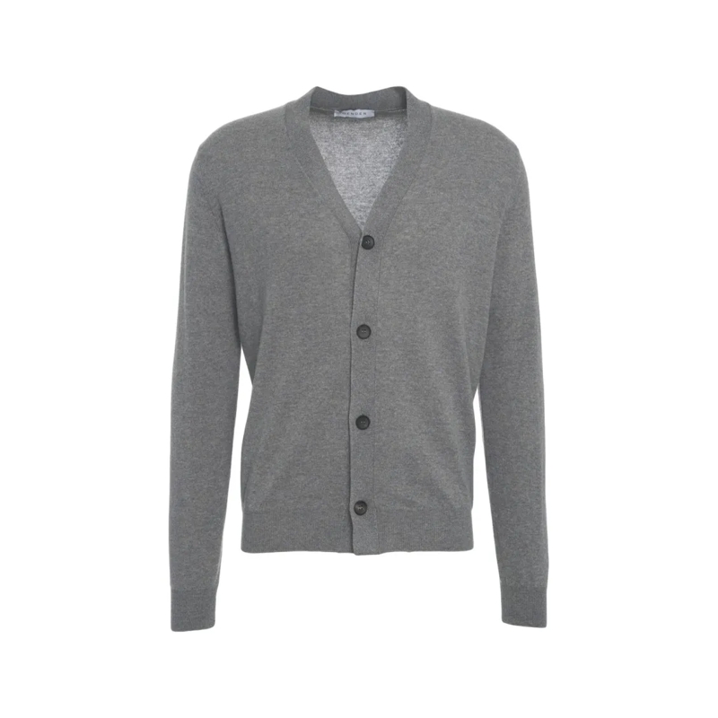 Gender Strickjacke V-Neck Cardigan With Button Closure And Ribbed Det Grey