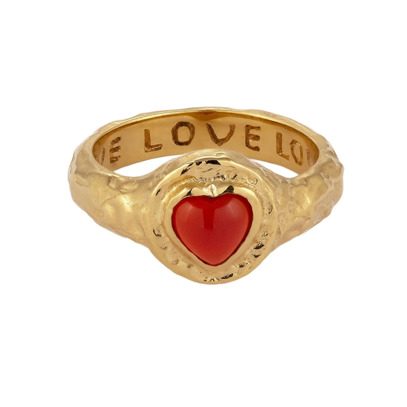 Haze & Glory Ring Ring Siegelring Herz Onyx Rot 925 Sterling Silber  gold(Image 2)