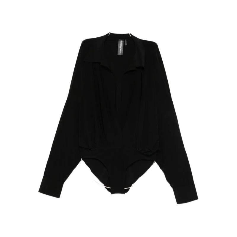 Norma Kamali  Black Bodysuit With Deep V-Neckline Black
