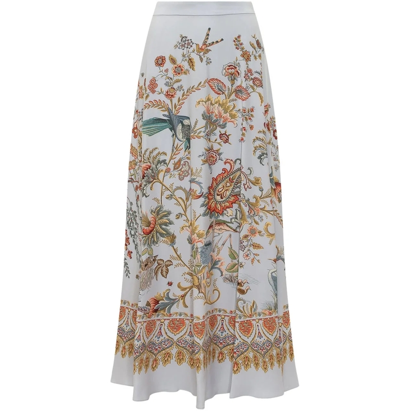 Etro Maxirock Gonna Lunga con Stampa Floreale weiß