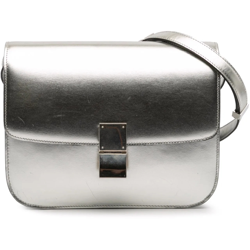 Celine Schultertasche Medium Calfskin Classic Box silber
