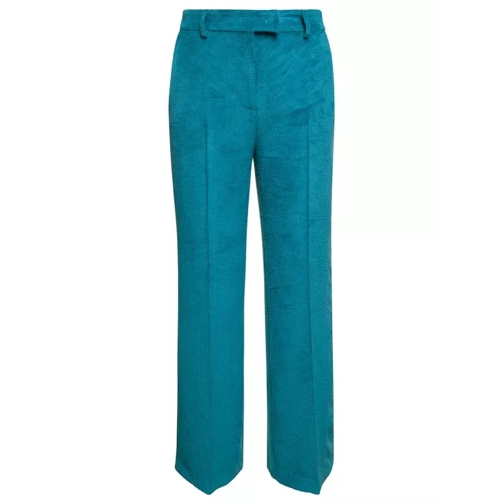 Plain Blue Pants With Concealed Fastening In Corduroy Blue 