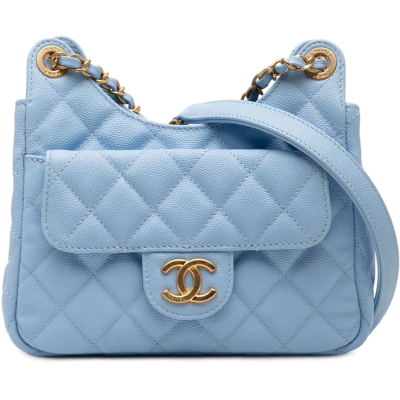 Chanel Schultertasche Small Quitled Caviar Wavy CC Hobo blau