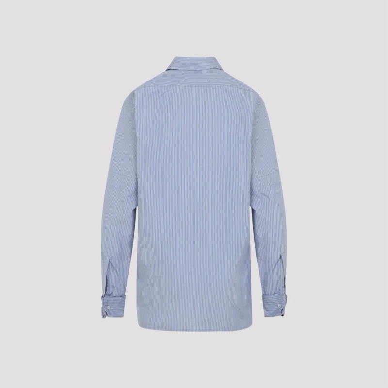 Maison Margiela Hemd Long-Sleeved Cotton Shirt With Vertical Stripes Blue