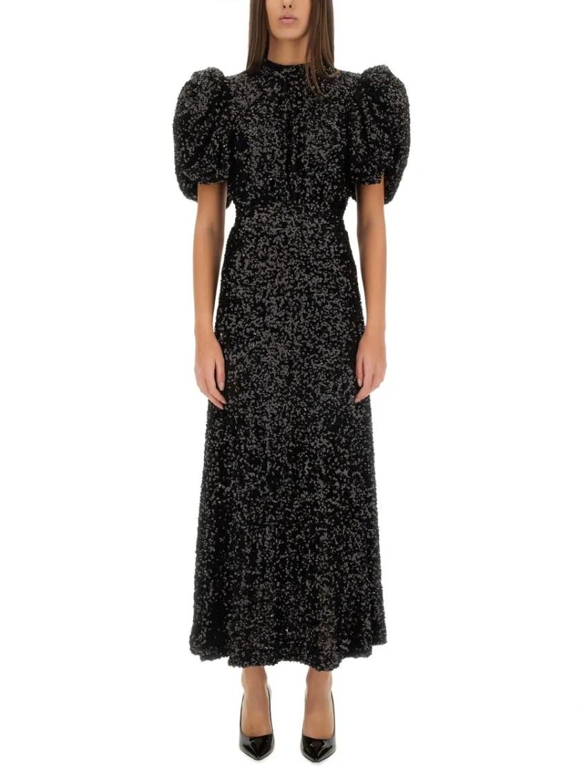 Thumbnail - Rotate - Fitted Midi Dress With Sequins - Größe 36 - schwarz