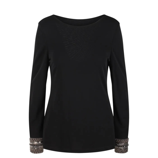 Alberta Ferretti Langärmelige Oberteile Embroidered Cuffs Jersey Top Black