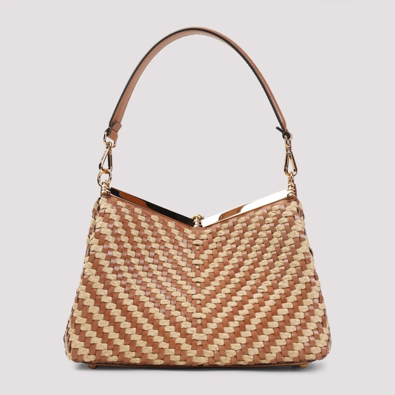 Etro Schultertasche Chevron Woven Raffia And Leather Shoulder Bag Brown