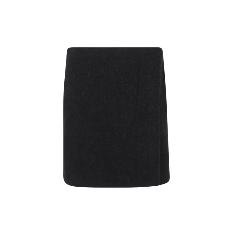 Lemaire Minirock Wrapover Skirt With Textured Wool-Polyester Blend Black