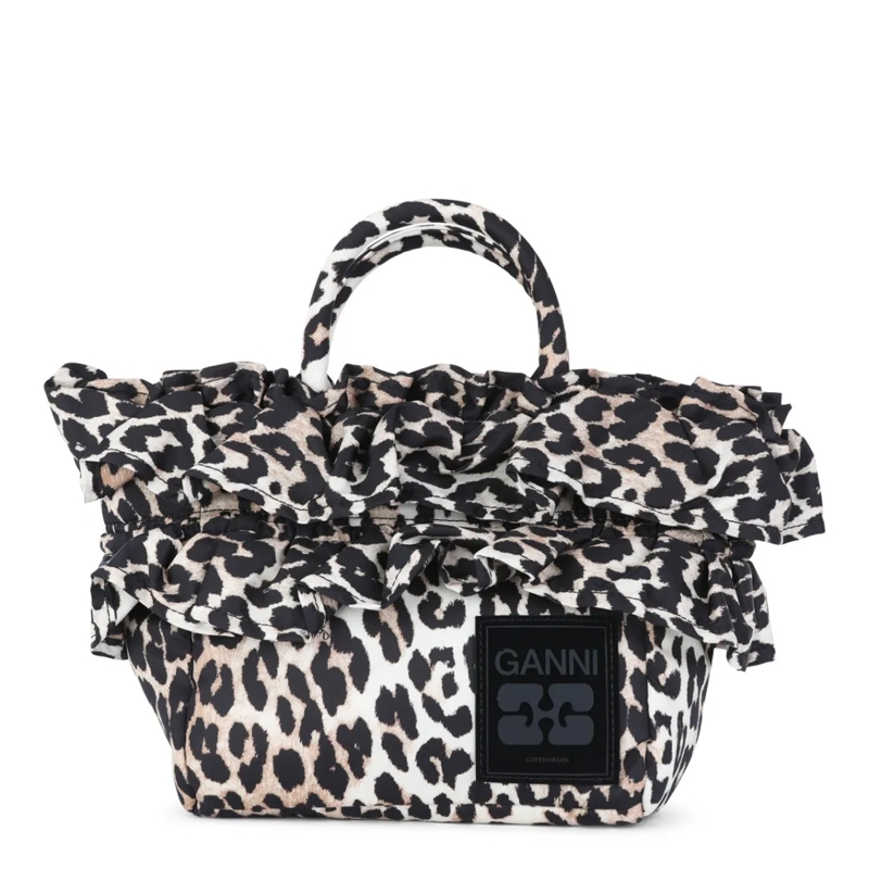GANNI Sac à bandoulière Leopard Print Satchel Black