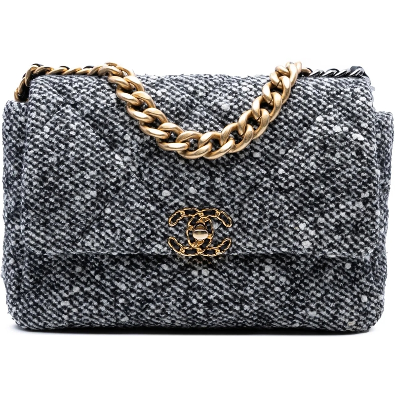 Chanel Sac à bandoulière Large Tweed 19 Flap grau