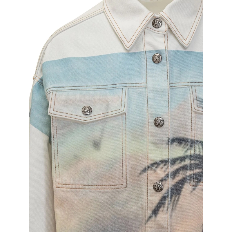 Palm Angels Jeansjacke Giacca in Jeans Sunrise weiß(Image 4)