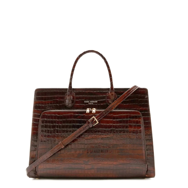 Isabel Bernard Fourre-tout Honoré Nadine Croco Brown Calfskin Leather Handbag