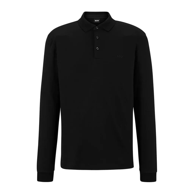 Boss Polohemd Longsleeve Pado aus Bio-Baumwolle Schwarz
