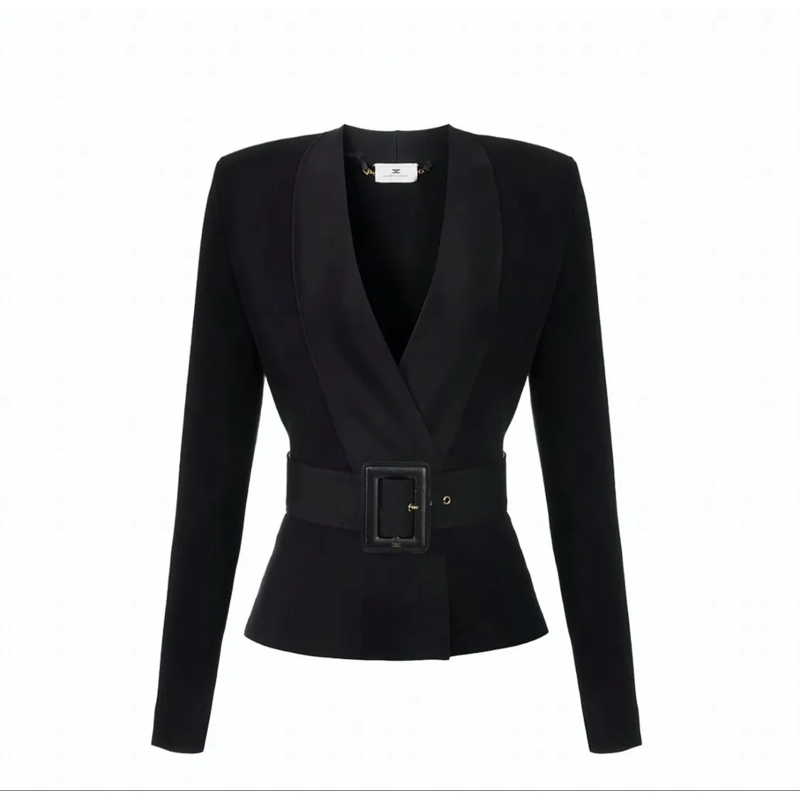 Elisabetta Franchi Blazer Tailored Knitted Jacket With Padded Shoulders Black