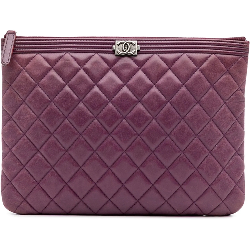 Chanel Pochette Medium Quilted Lambskin Boy O Case Clutch lila