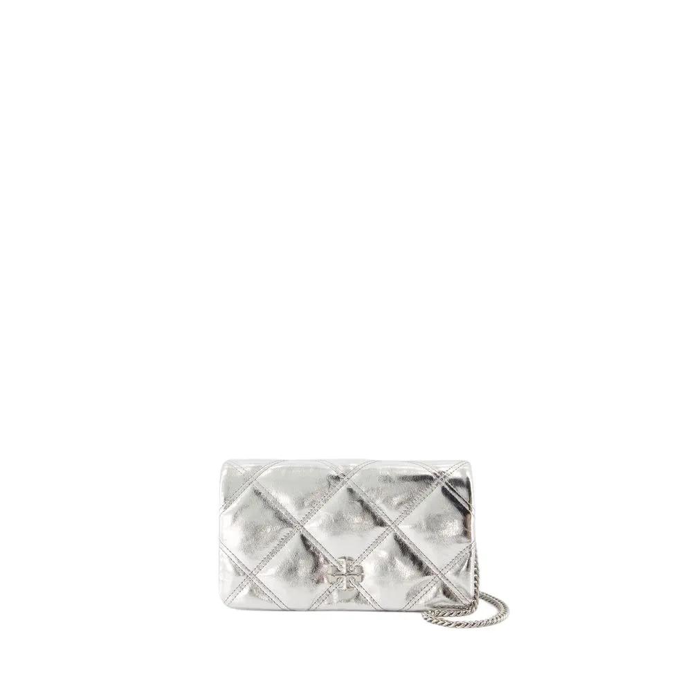 Tory Burch Shopper - Kira Diamond Wallet On Chain - Leather - Silver - für Damen