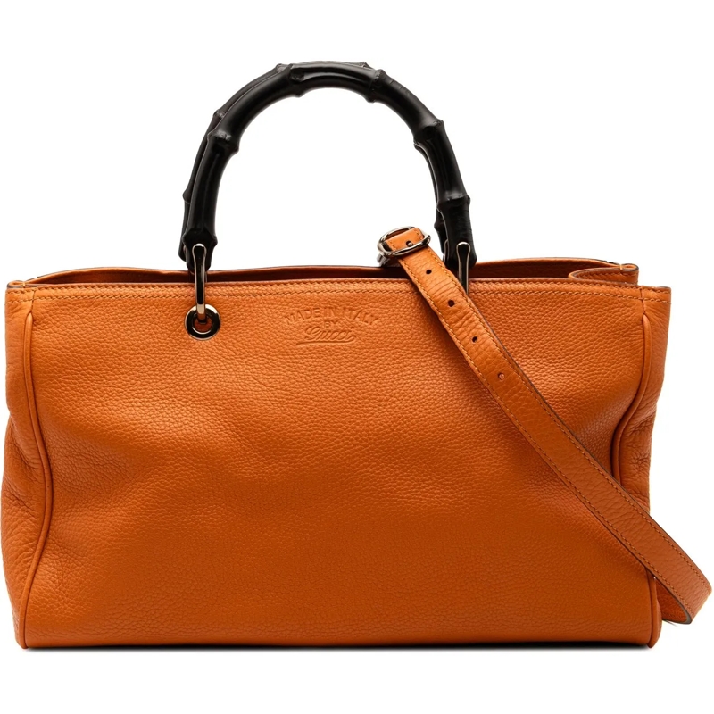 Gucci Sac à bandoulière Medium Calfskin Bamboo Shopper Satchel orange