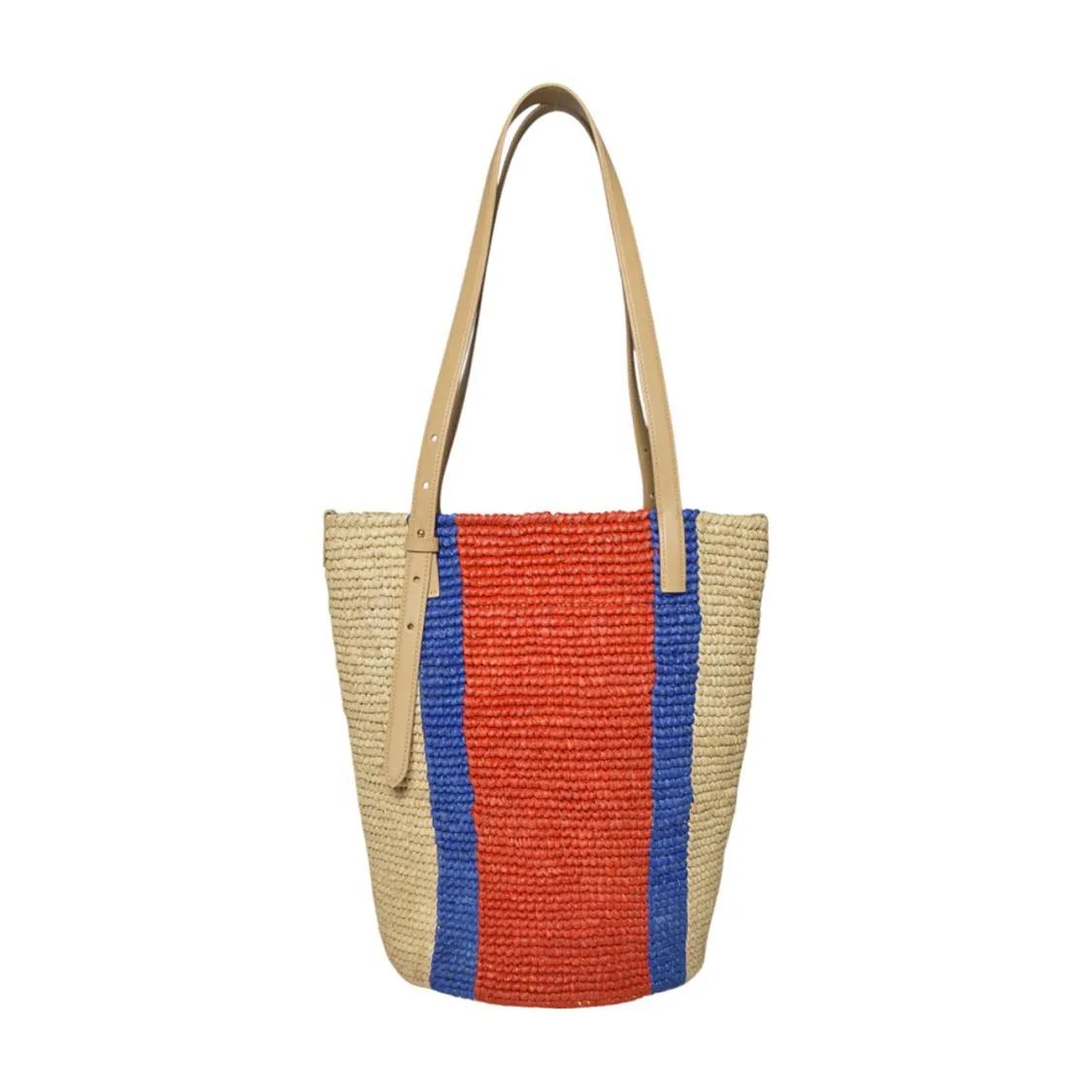 Paco Rabanne Shoppers & Totes Logo Natural And Red Raffia Tote Bag in meerkleurig