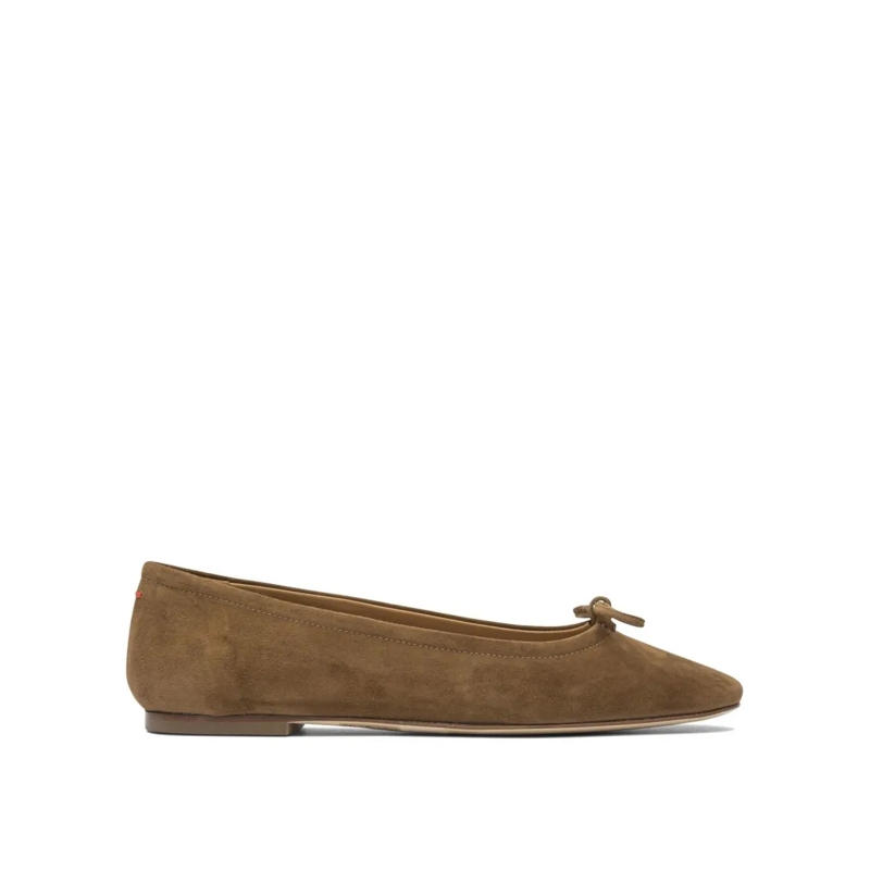 Aeydē Ballerines Pointed Toe Suede Ballerinas With Bow Detail Brown