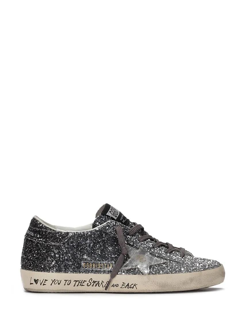 Golden Goose Low-Top Sneaker - Super-Star Classic With List Glitter - Gr. 38 (EU) - in Grau - für Damen