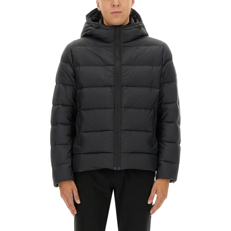 Fay Doudoune Double Front Puffer Jacket With Hood And Matte Fin Black