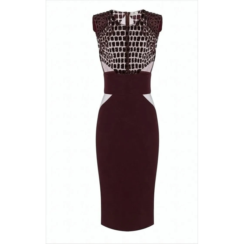 Elisabetta Franchi Midi-jurk Lightweight Crepe Midi Dress With Structured Shoul Burgundy