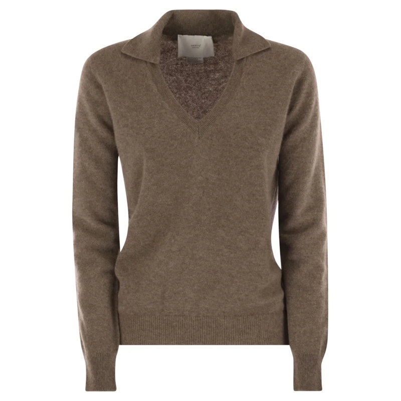 Vanise Trui Patty - V-Neck Jumper With Polo Collar Brown