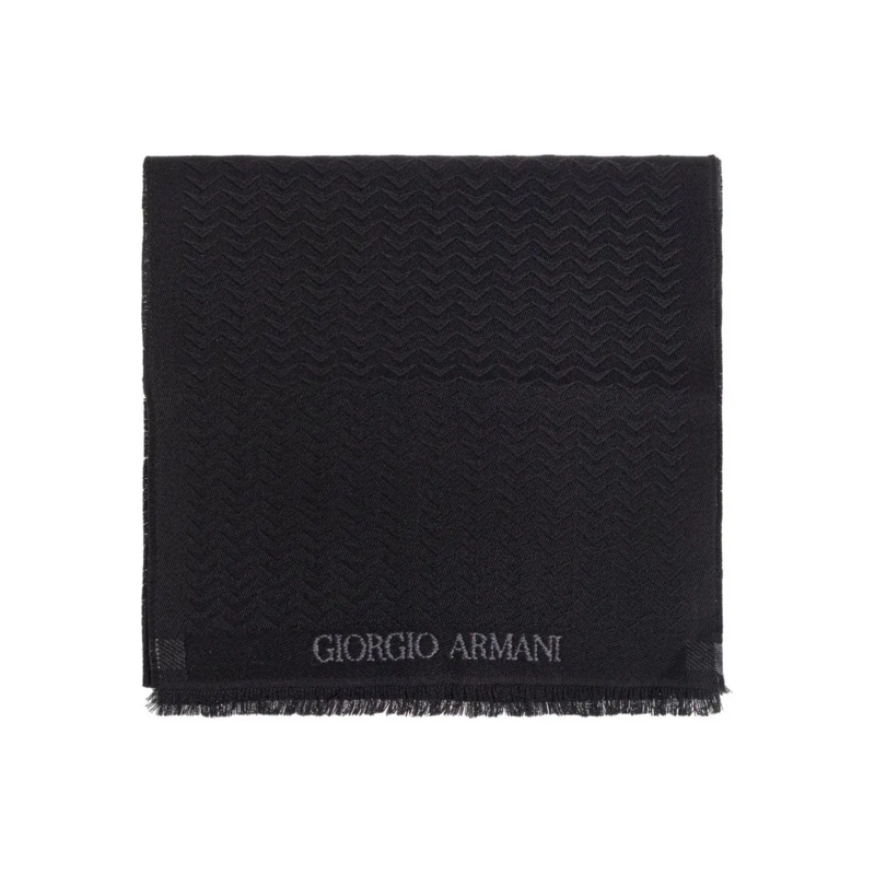 Giorgio Armani Leichter Schal Herringbone Motif Black Scarf With Frayed Edges Black