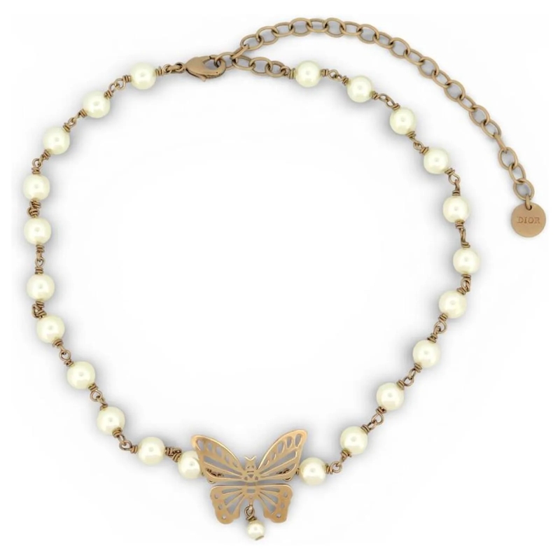 Christian Dior Mittellange Halskette NEUE DIOR CHOKER-HALSKETTE SCHMETTERLINGE AUS GOLD gold