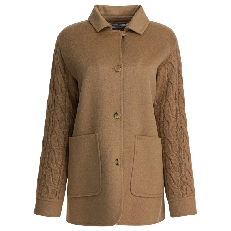 Max Mara Winterjas Oversized Camel Coat With Cashmere Knit Panels Brown