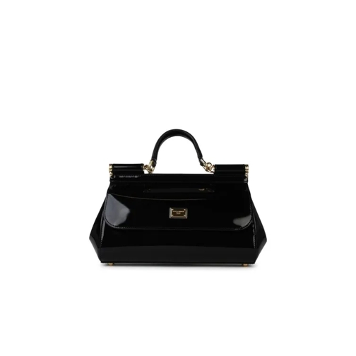 Dolce&Gabbana Medium 'Sicily' Handbag In Shiny Black Leather Black Crossbody Bag