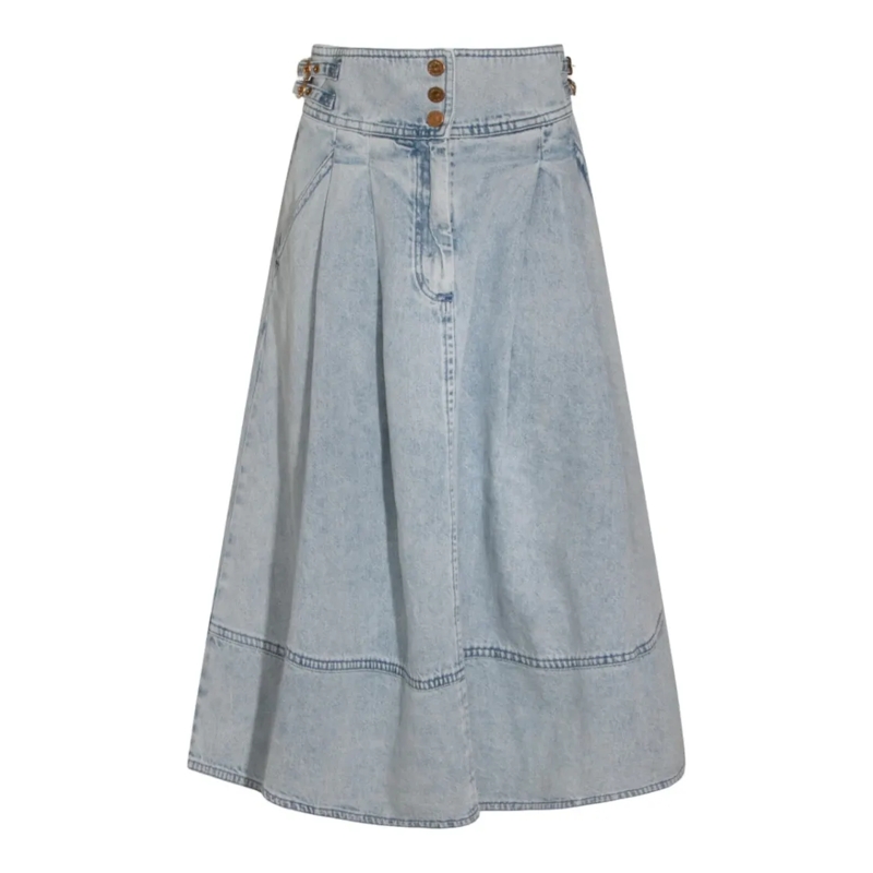 Zimmermann Spijkerrok High-Waisted Flared Denim Skirt With Buttoned Wais Grey