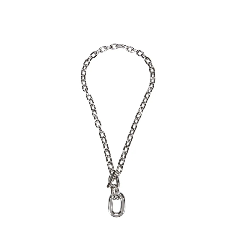 Paco Rabanne Mittellange Halskette Polished Aluminum Chain Necklace With Toggle Clasp Silver