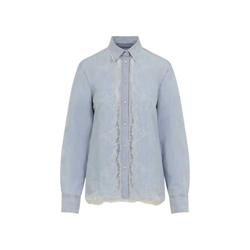 Ermanno Scervino Overhemd Lace-Detail Cotton-Linen Blend Shirt With Classic  Blue