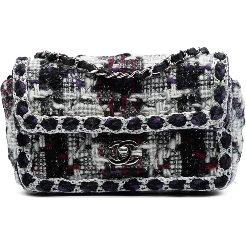 Chanel Sac à bandoulière Mini Rectangular Quilted Tweed Single Flap schwarz